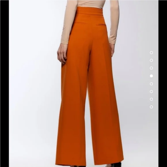 Zara Orange Wide Leg Pants with High Waist and Stylish d-ring Belt - Picture 8 of 11